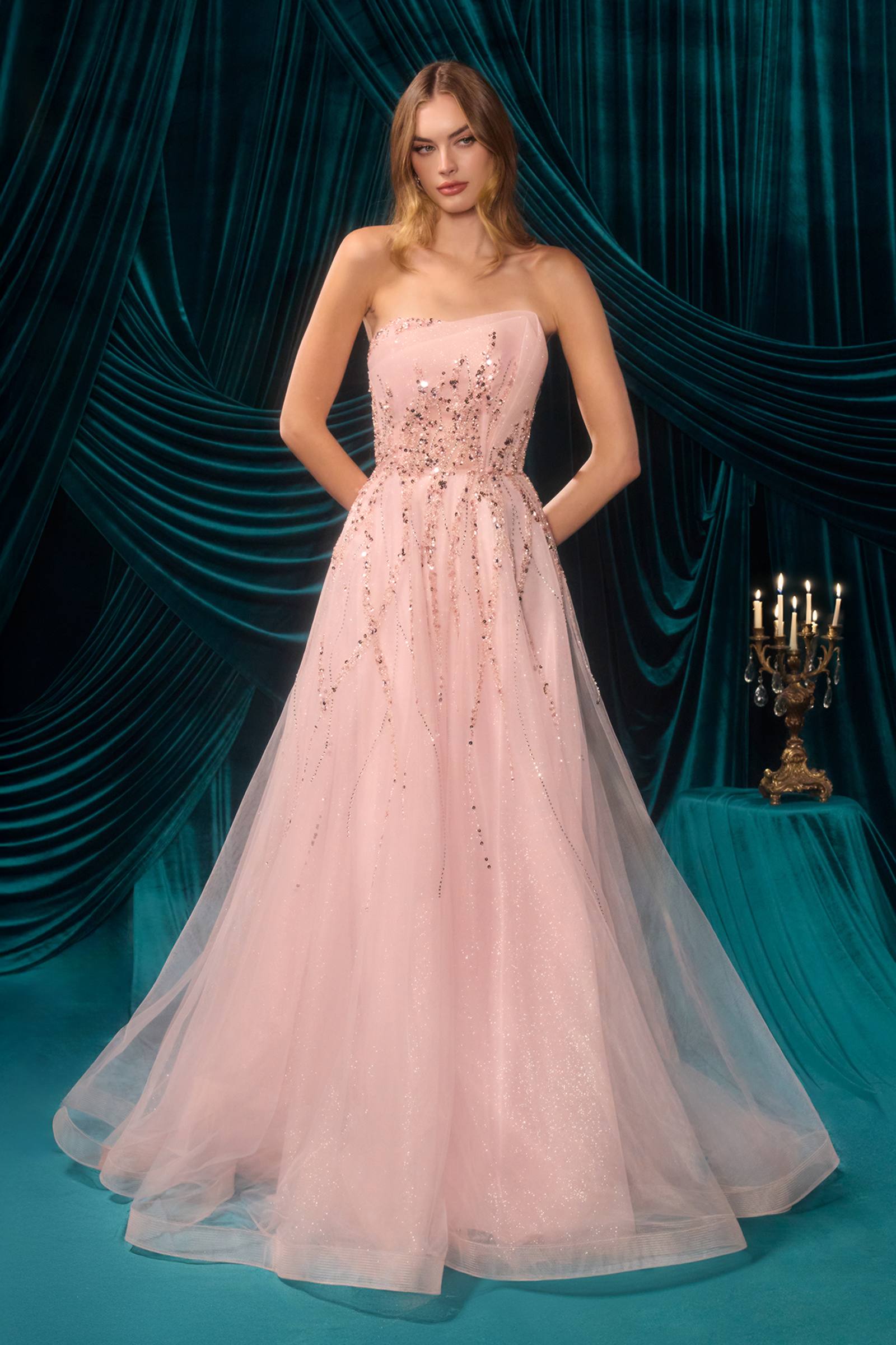 Dress | Andrea & Leo A1491 Boned Asymmetrical Sequin Bodice