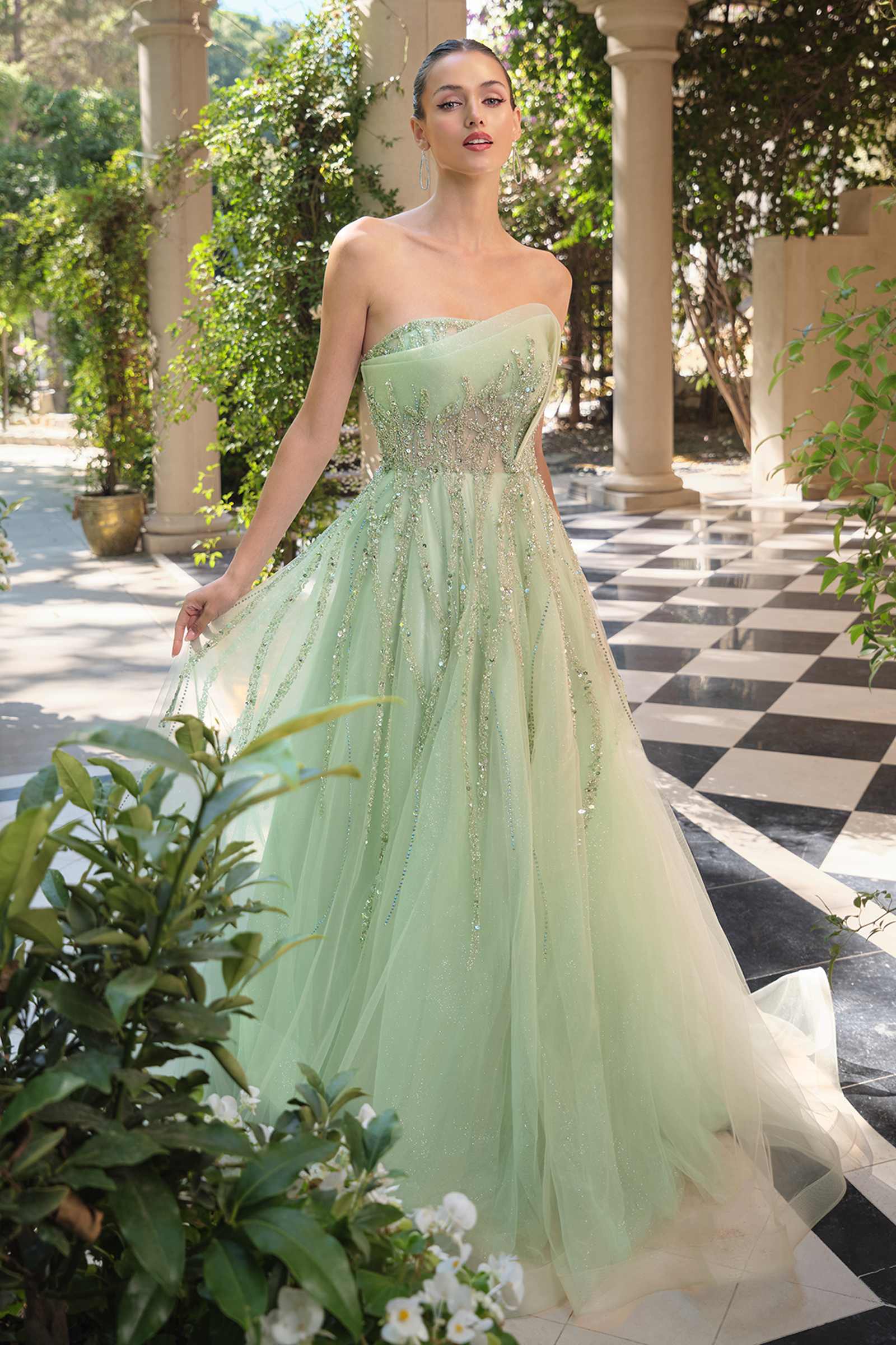 Dress | Andrea & Leo A1491 Boned Asymmetrical Sequin Bodice