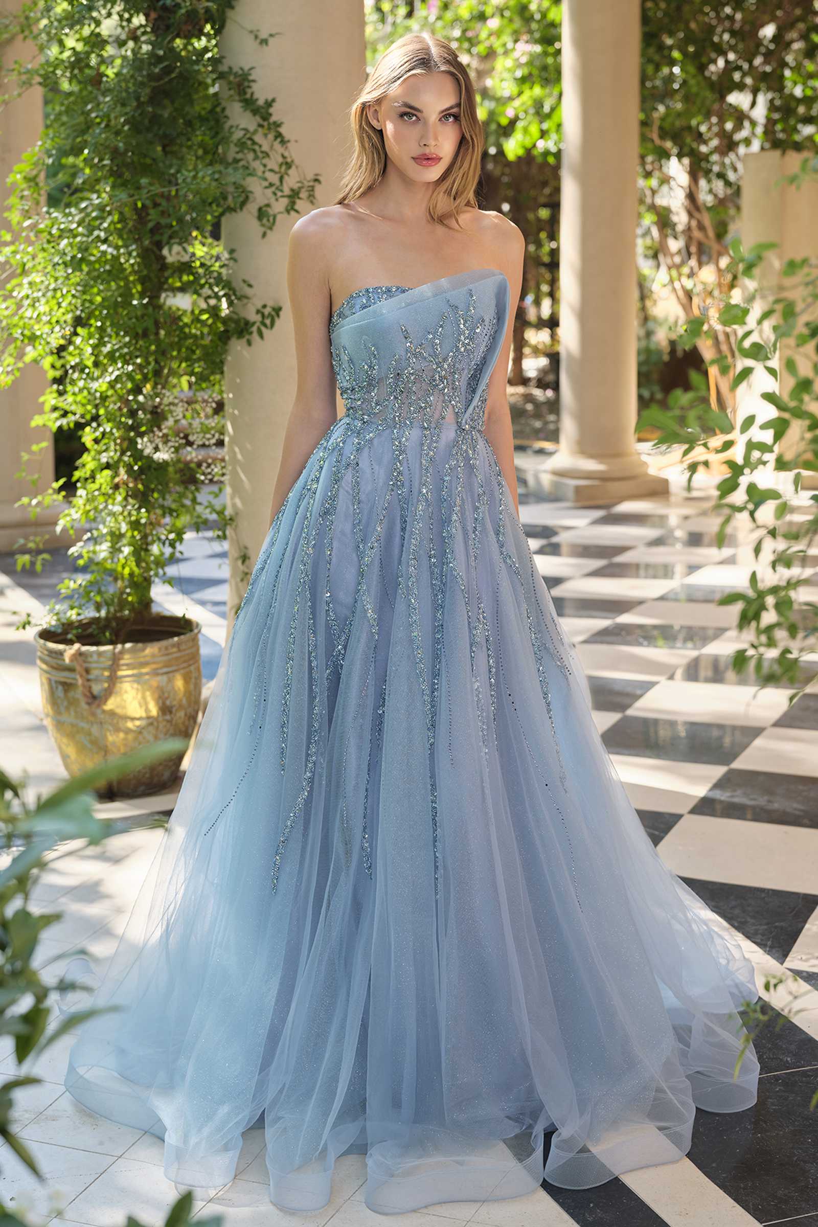Dress | Andrea & Leo A1491 Boned Asymmetrical Sequin Bodice