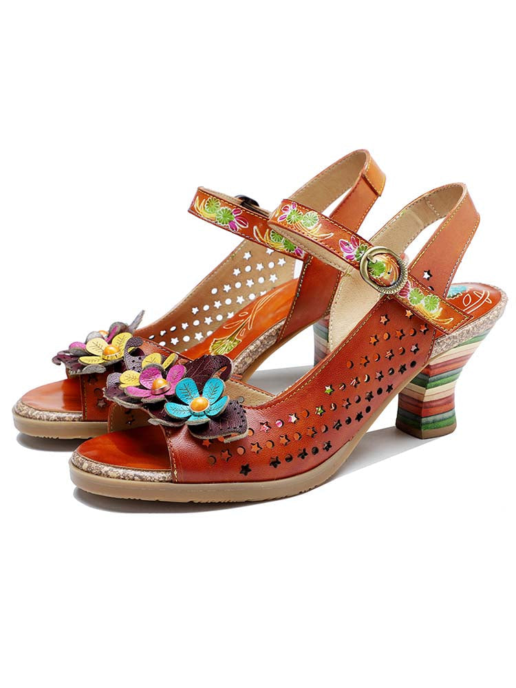 Pump | Fish Mouth Three Flowers Hollow Sandals