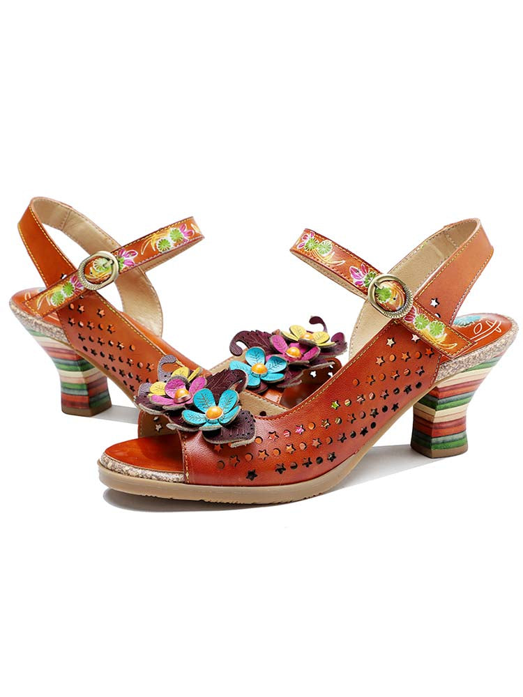 Pump | Fish Mouth Three Flowers Hollow Sandals