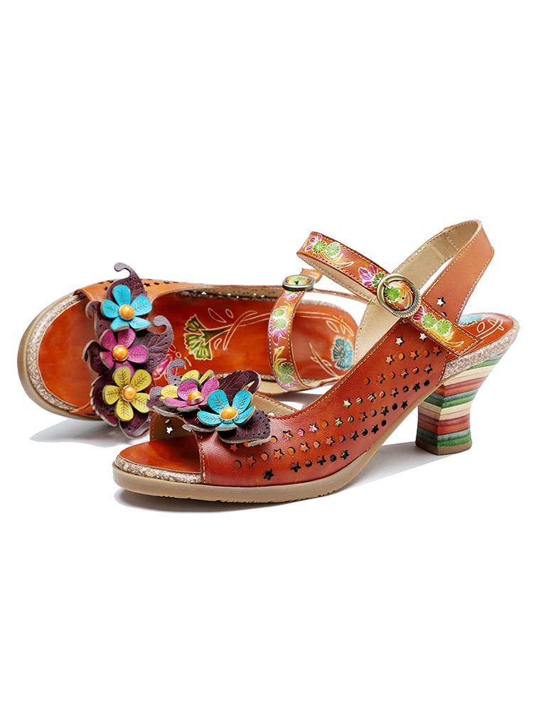 Pump | Fish Mouth Three Flowers Hollow Sandals
