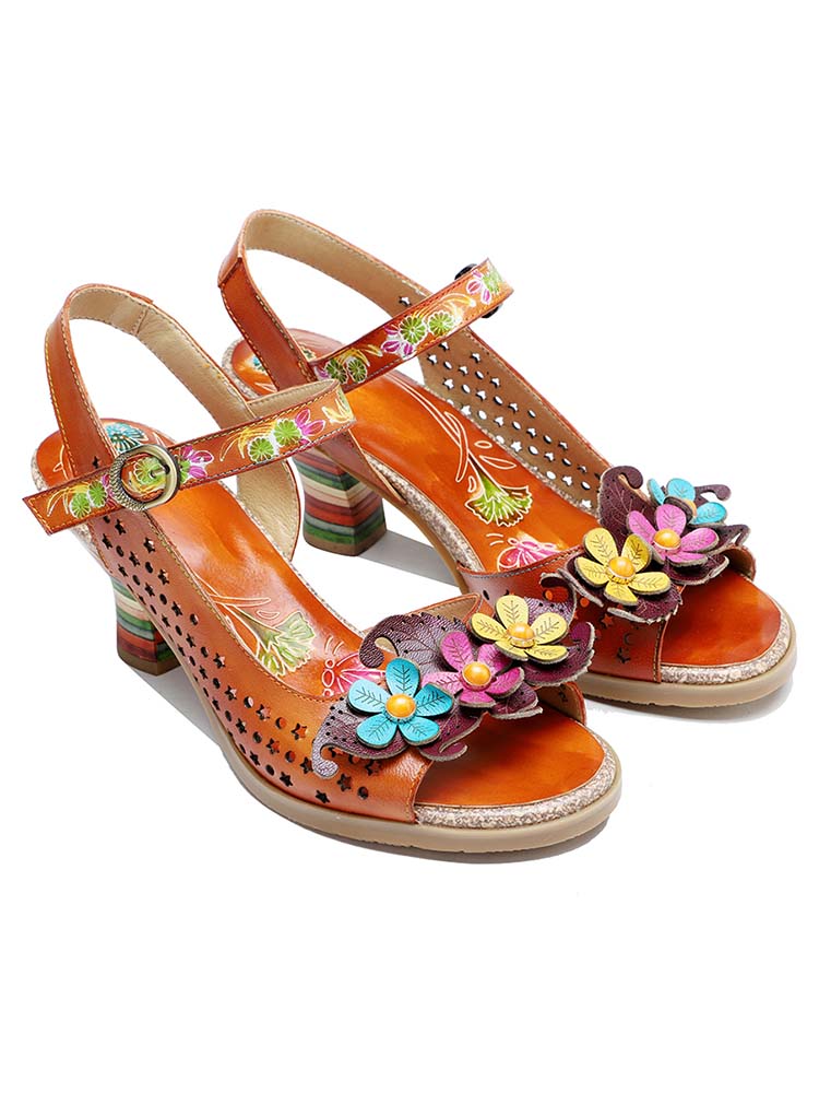 Pump | Fish Mouth Three Flowers Hollow Sandals