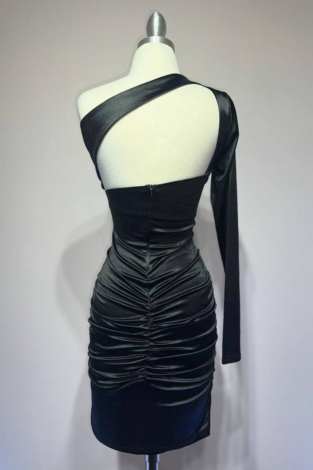 Dress | Ladivine B2313 Dress One Shoulder Long Sleeve Cocktail