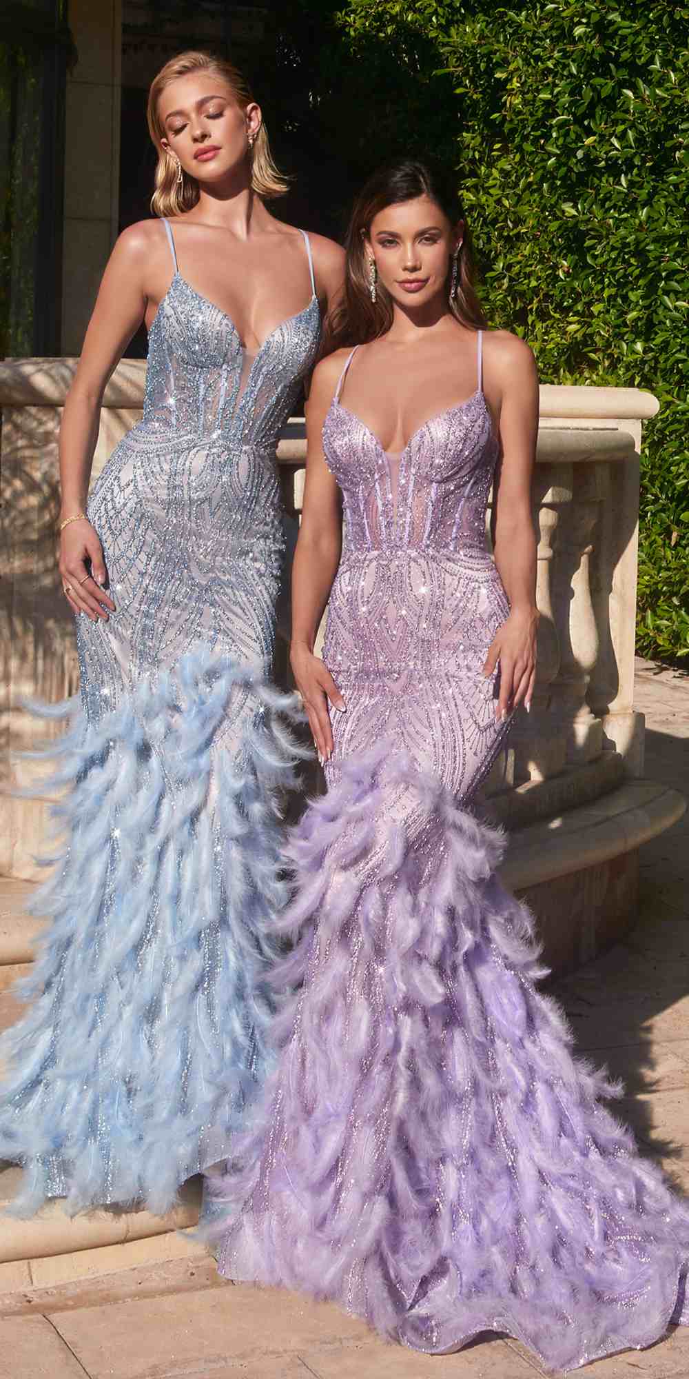 Dress | Ladivine Cc2308 Long Fully Embellished and Feather Mermaid