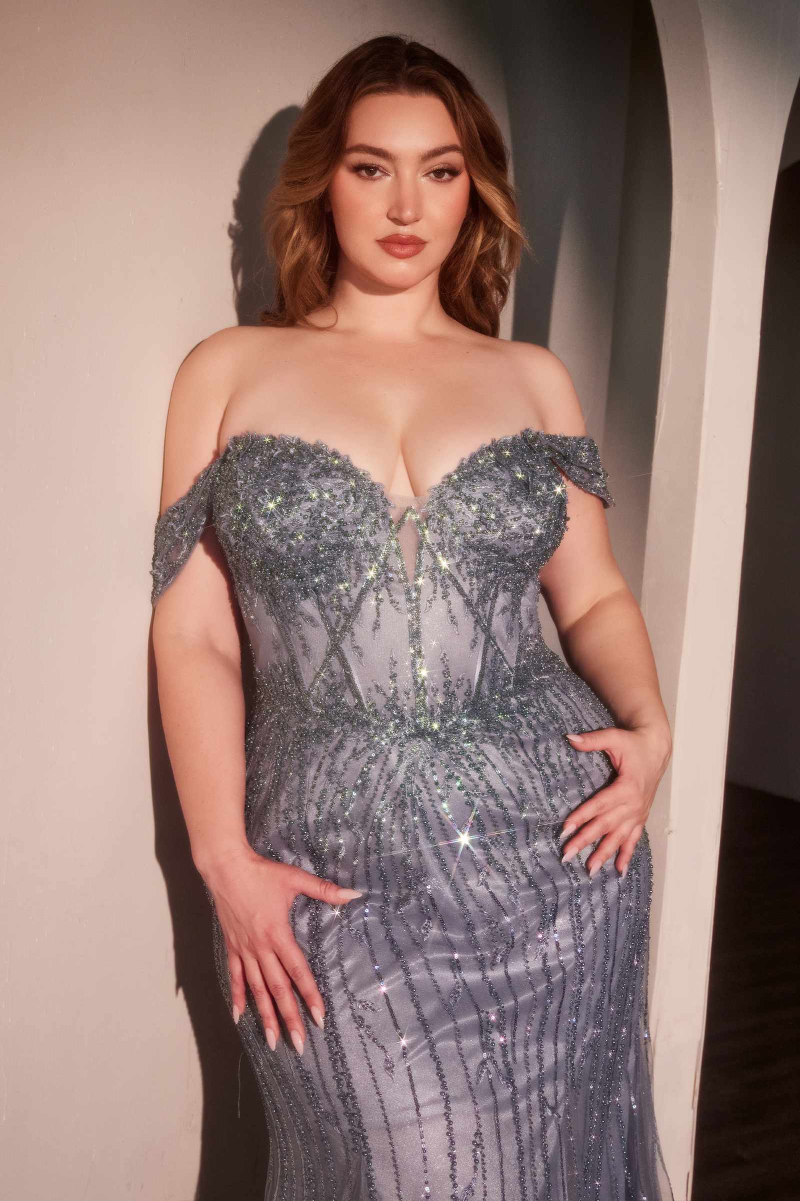 Dress | Ladivine Cc341c Off the Shoulder Beaded Curve Gown