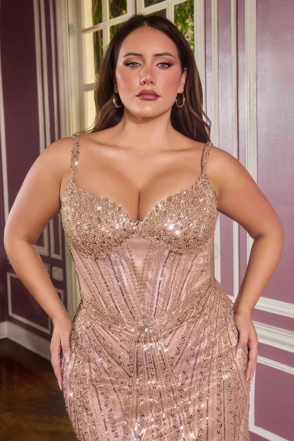 Dress | Ladivine Cc398c Dress Strapless Beaded Fitted Plus Size