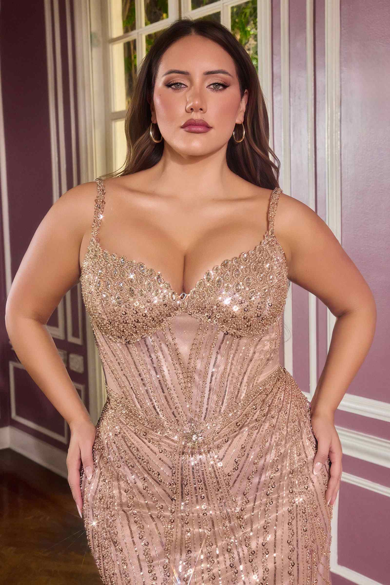 Dress | Ladivine Cc398c Dress Strapless Beaded Fitted Plus Size