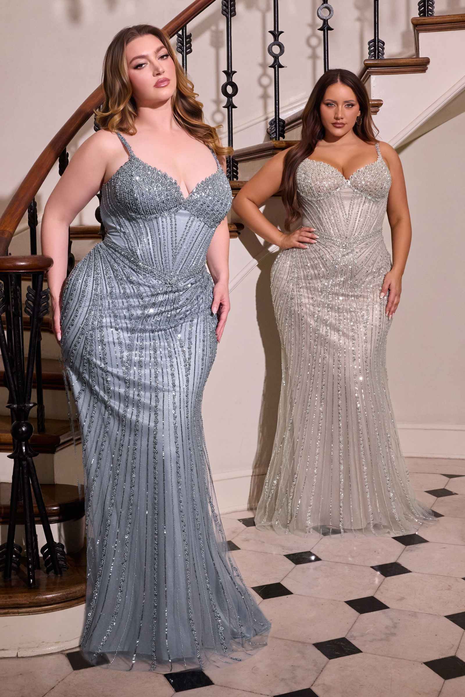 Dress | Ladivine Cc398c Dress Strapless Beaded Fitted Plus Size