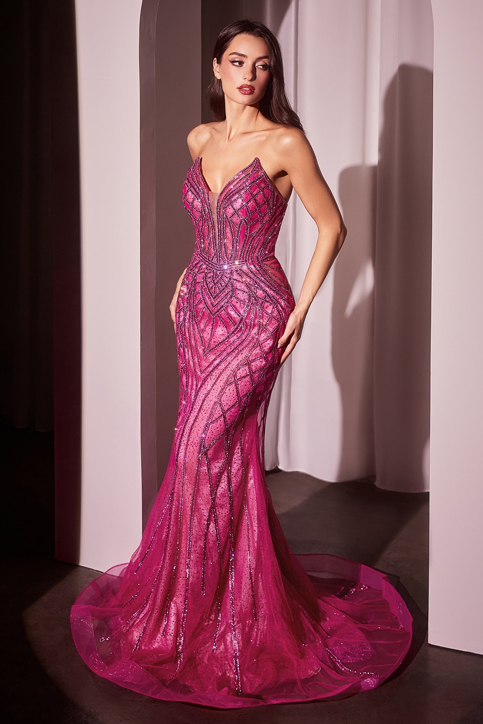 Dress | Ladivine Cc6018 Long Strapless Rhinestone Embellished Mermaid Gown