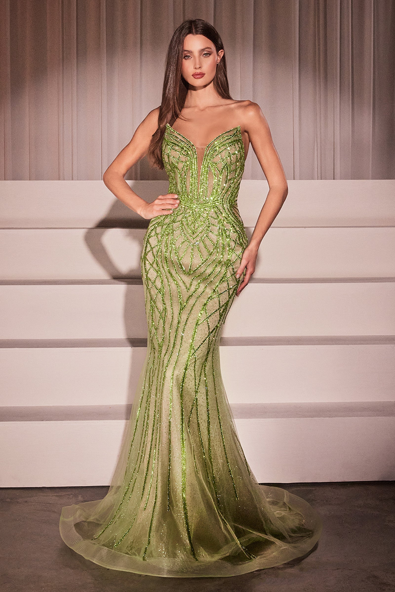 Dress | Ladivine Cc6018 Long Strapless Rhinestone Embellished Mermaid Gown