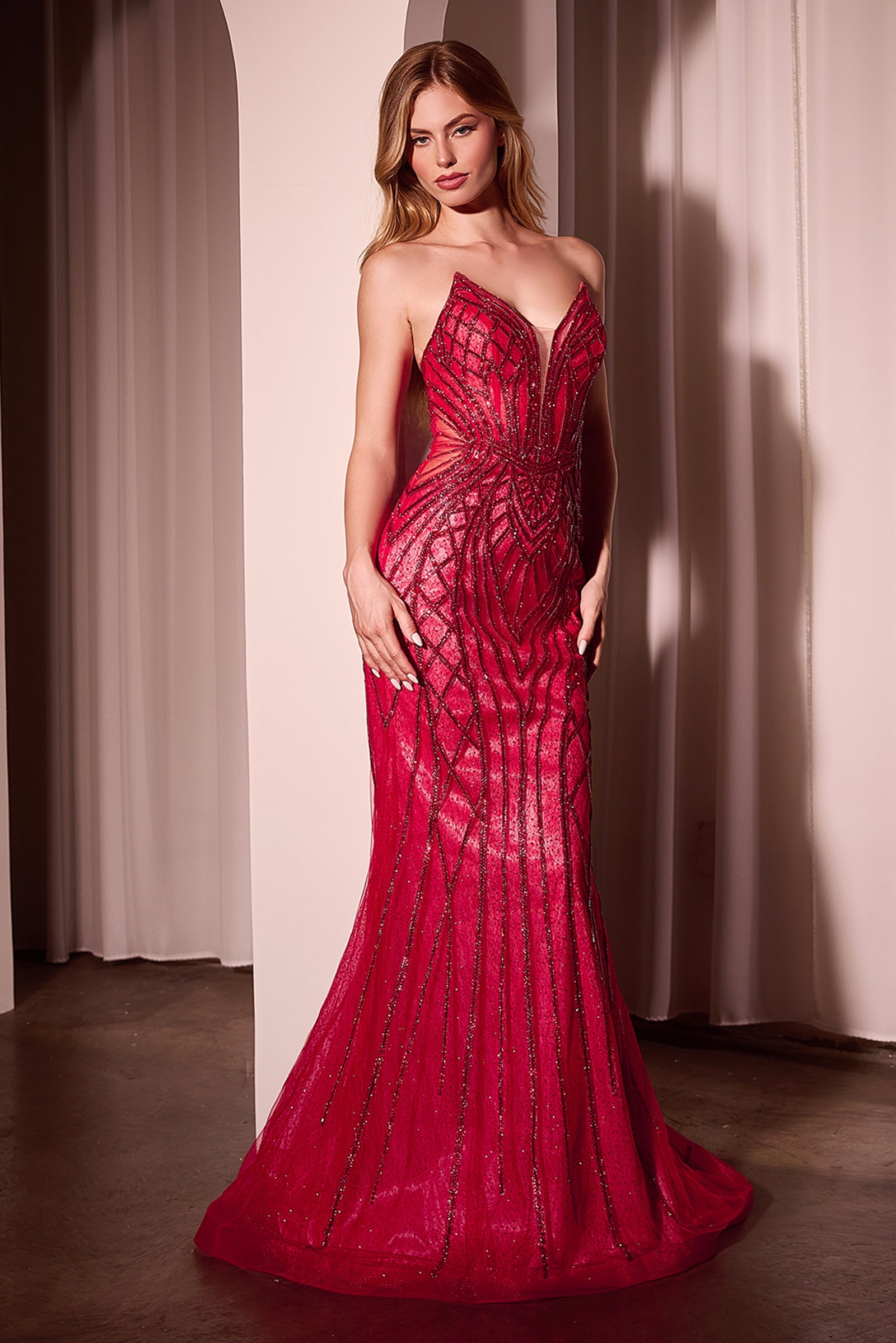Dress | Ladivine Cc6018 Long Strapless Rhinestone Embellished Mermaid Gown