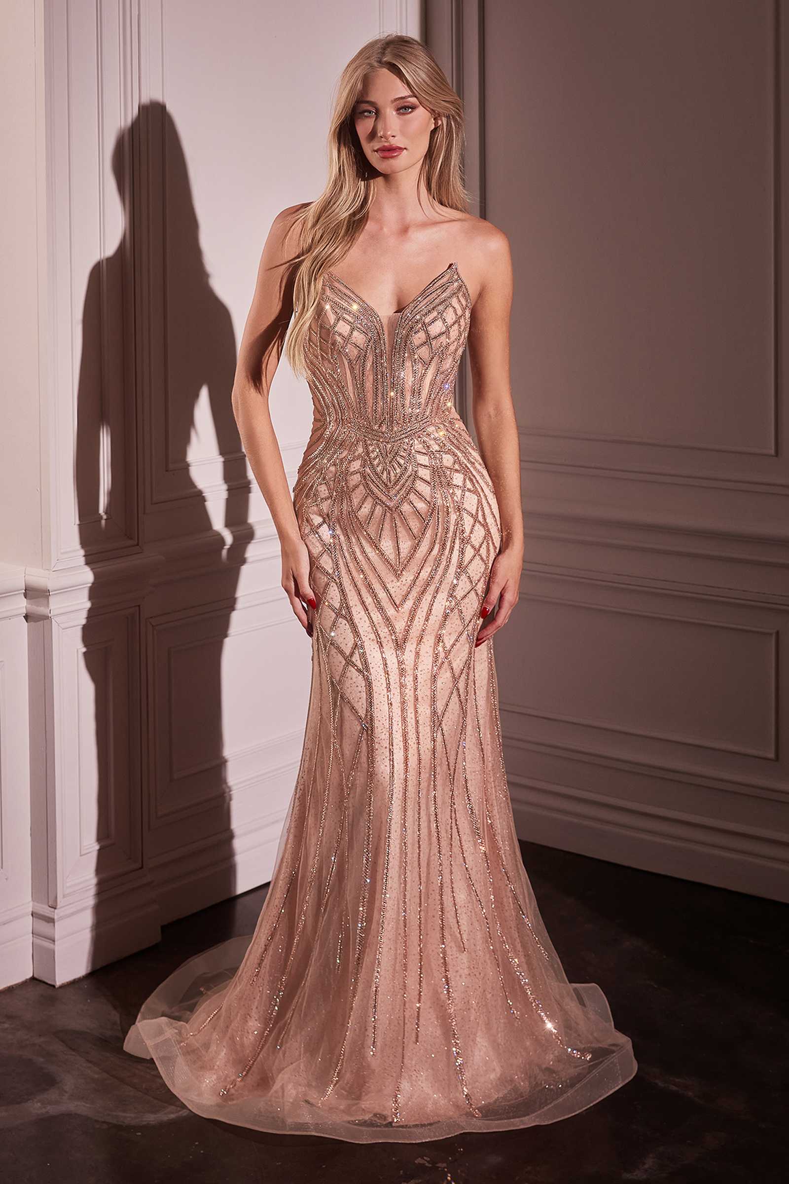 Dress | Ladivine Cc6018 Long Strapless Rhinestone Embellished Mermaid Gown