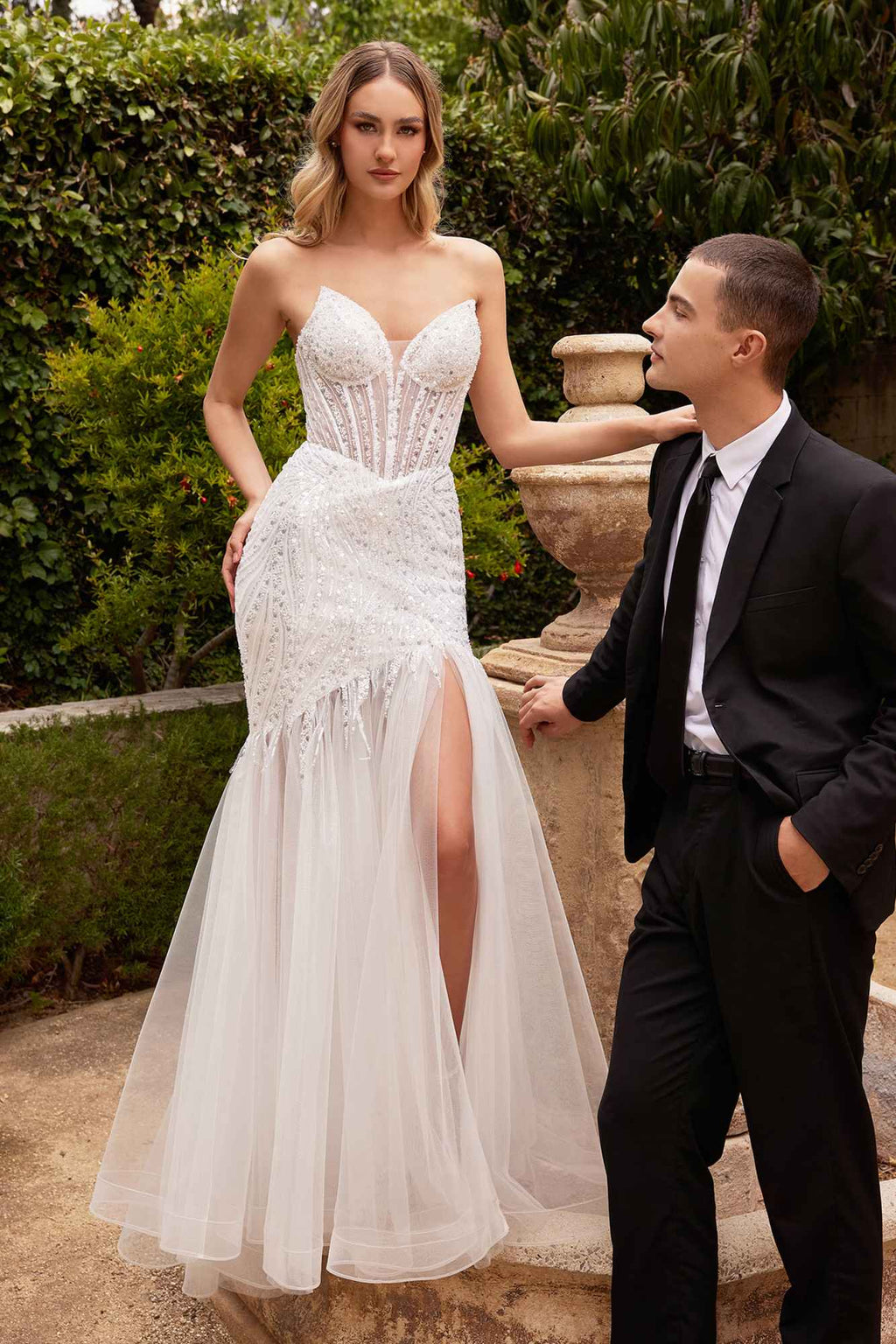 Ladivine CD0215W Long Strapless Pointed Bust Beaded Mermaid Gown is a formal gown for wedding, prom. It features tulle styling and a polished formalwear look suited for Honey Badger Books shoppers selecting special-occasion apparel.