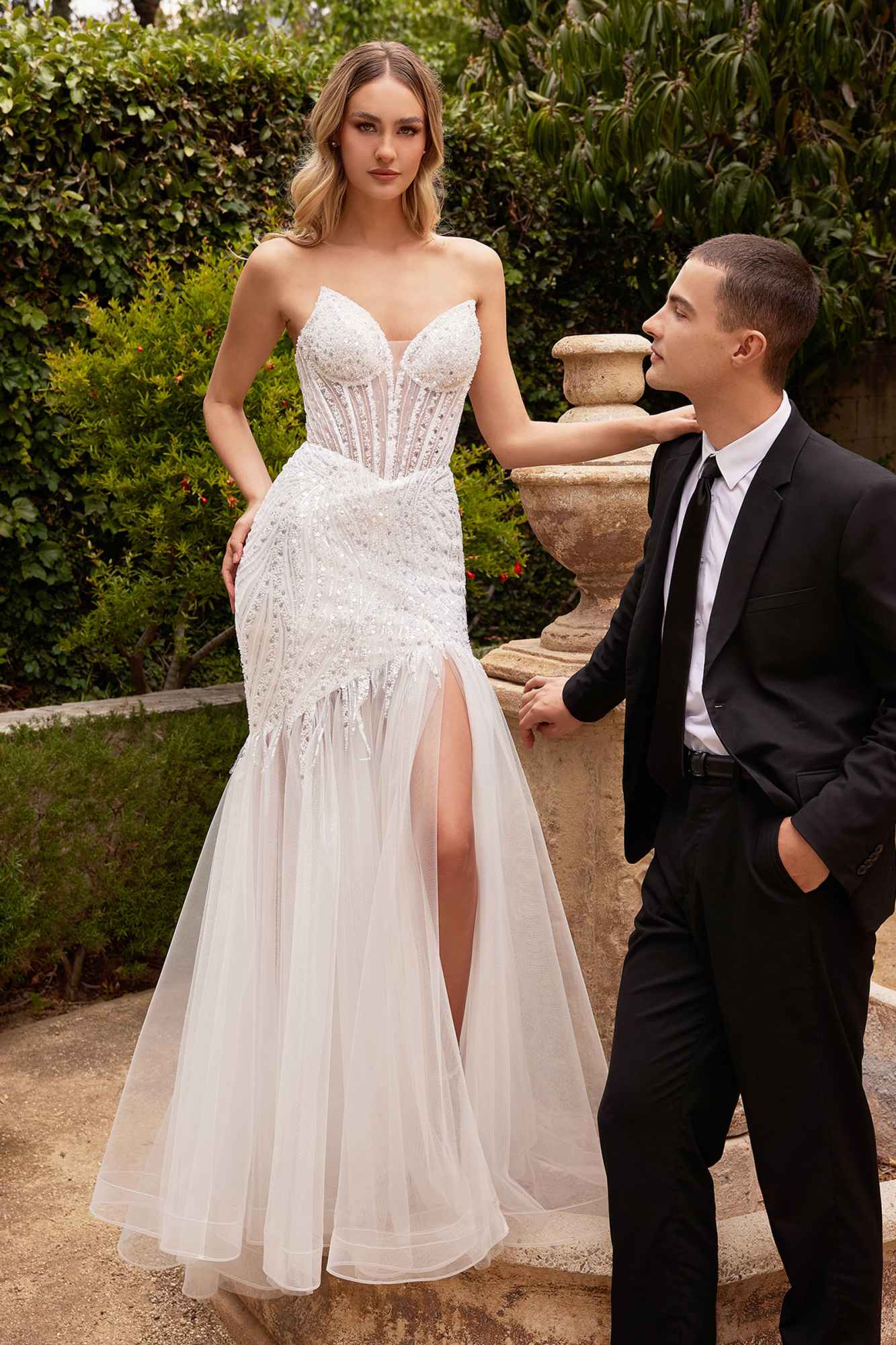 Ladivine CD0215W Long Strapless Pointed Bust Beaded Mermaid Gown is a formal gown for wedding, prom. It features tulle styling and a polished formalwear look suited for Honey Badger Books shoppers selecting special-occasion apparel.