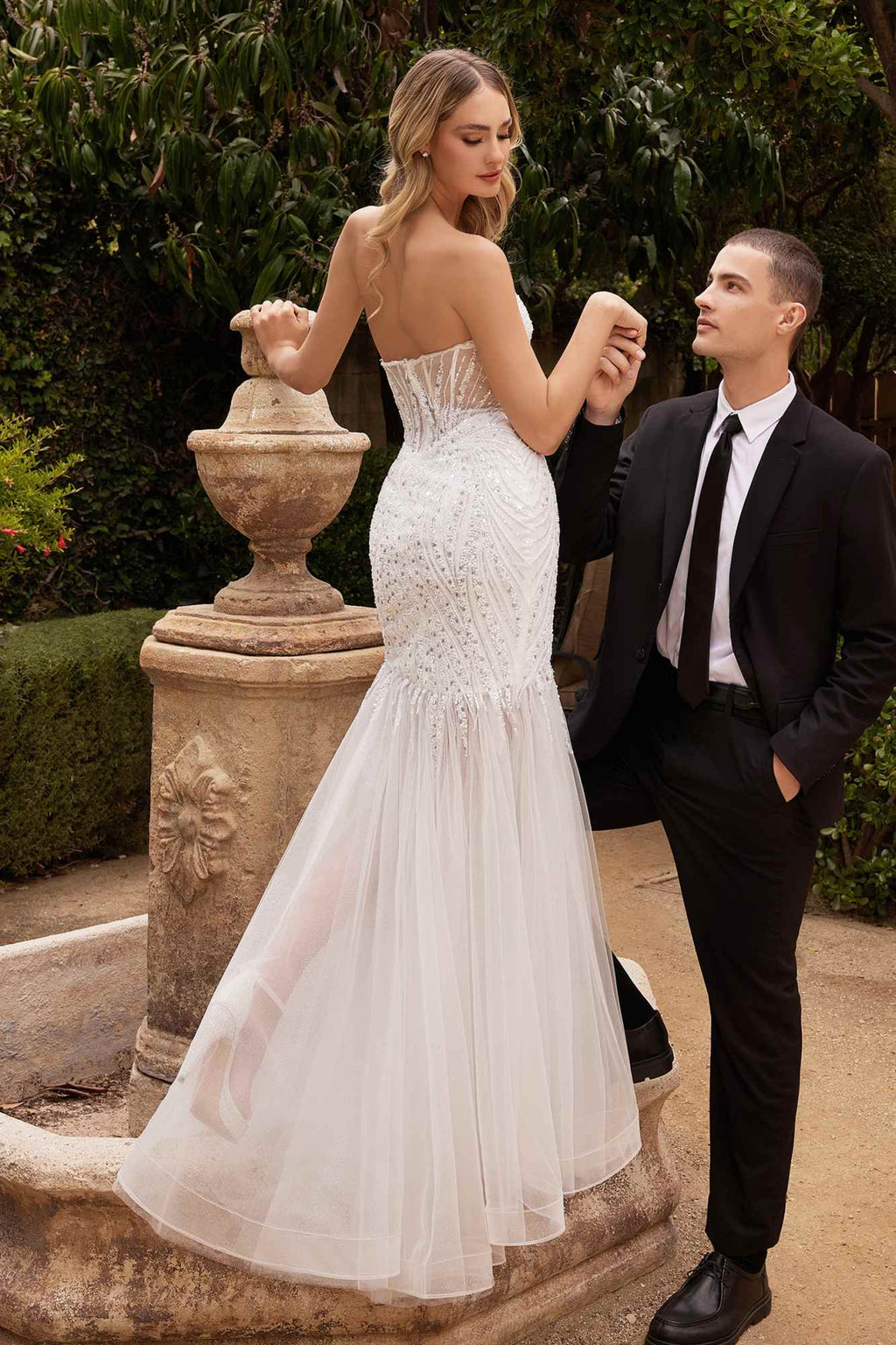 Dress | Ladivine Cd0215w Long Strapless Pointed Bust Beaded Mermaid