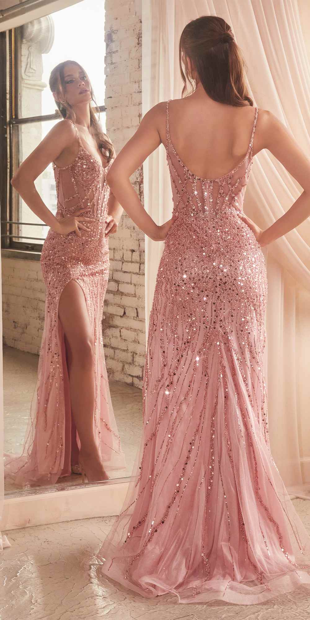 Dress | Ladivine Cd0220 Long Fitted Sexy Slit Formal Sequin