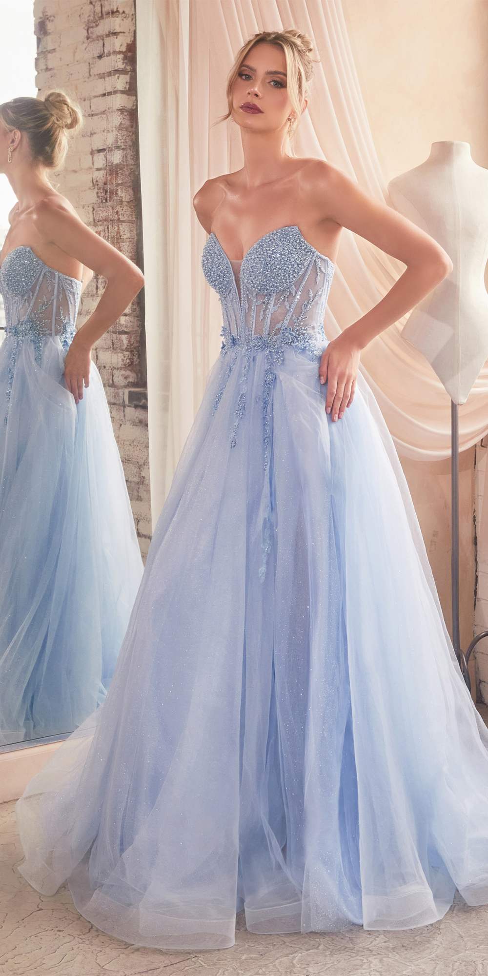 Bridal Party Dress | Ladivine Cd0230w Long Strapless Layered Tulle Bridal Gown