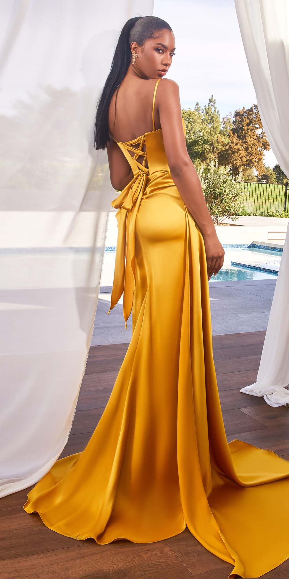 Dress | Ladivine Cd340 Long Fitted Side Sash Leg Slit
