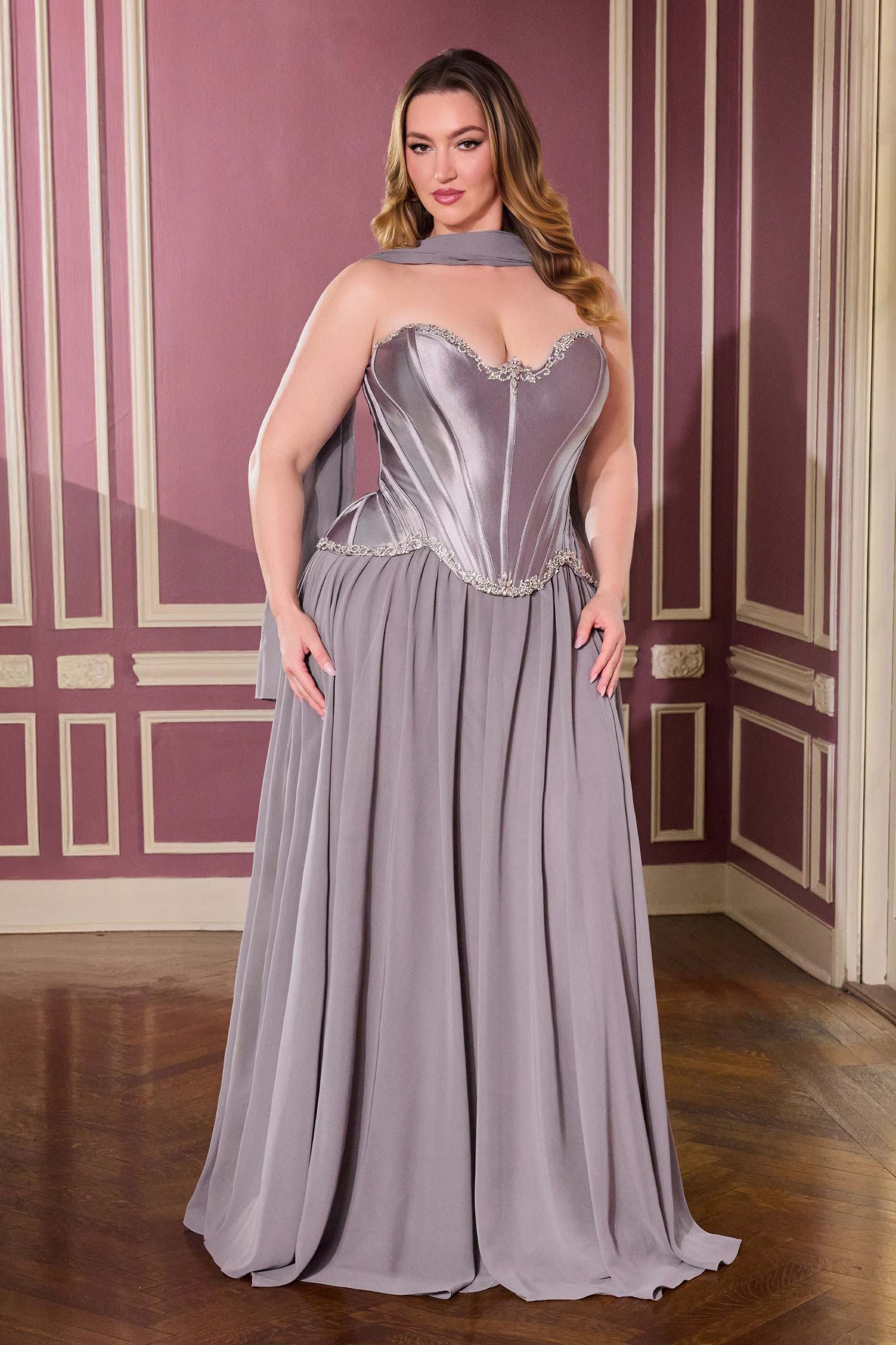 Dress | Ladivine Cd668c Sculpted Satin Corset Bodice
