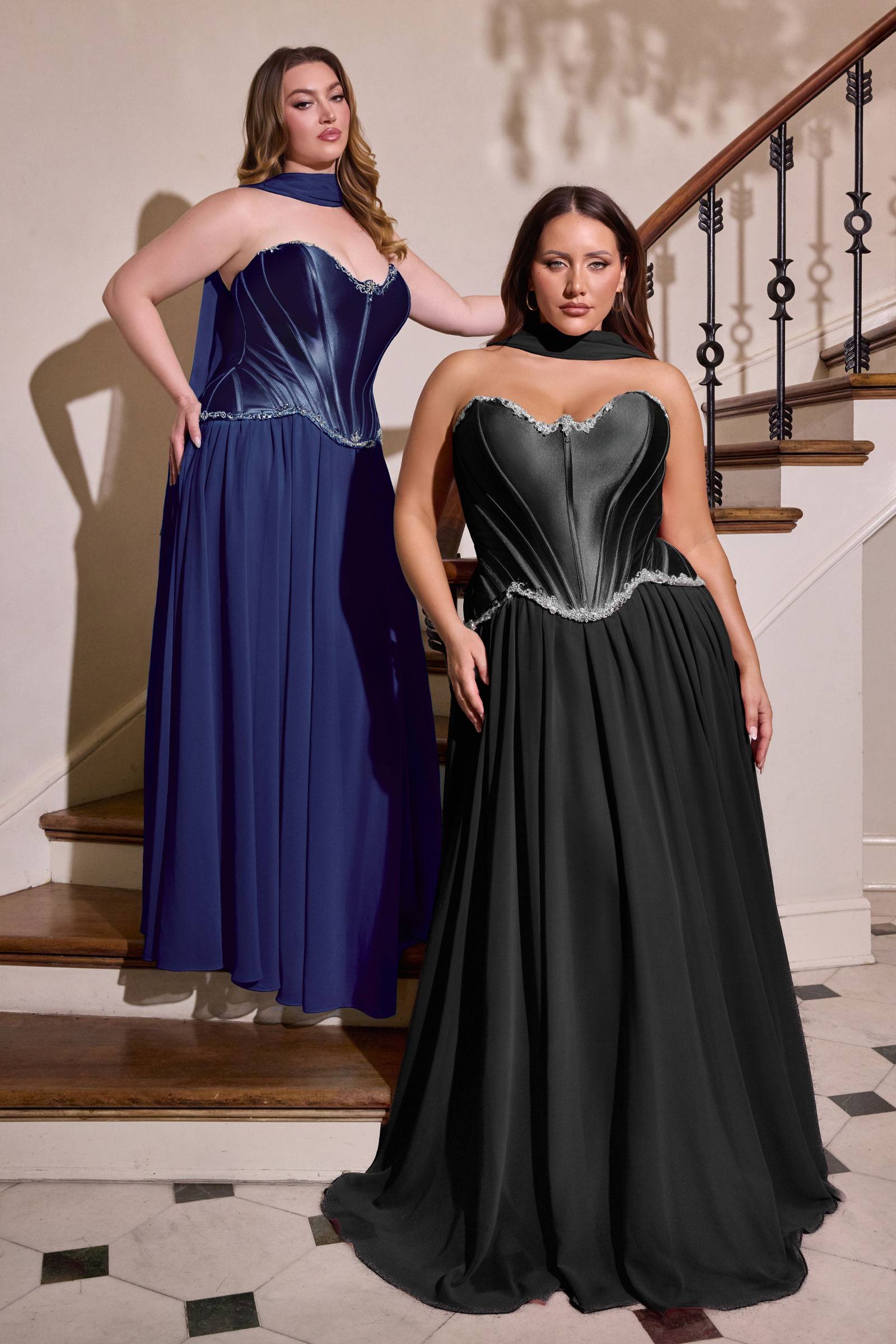 Cinderella Divine CD668C is a women’s prom gown for prom, formal events, pageants. Source details list a Ball gown silhouette. Design details include Strapless sweetheart neckline with crystal embellishment. Fabric/material details: Satin corset bodice with chiffon skirt. Fit detail: Structured boned bodice with lace-up back closure. Colors listed: Black, Dark Silver, Dusty Rose, Navy Blue, Sage Green. Use the product options for exact color and size selection.