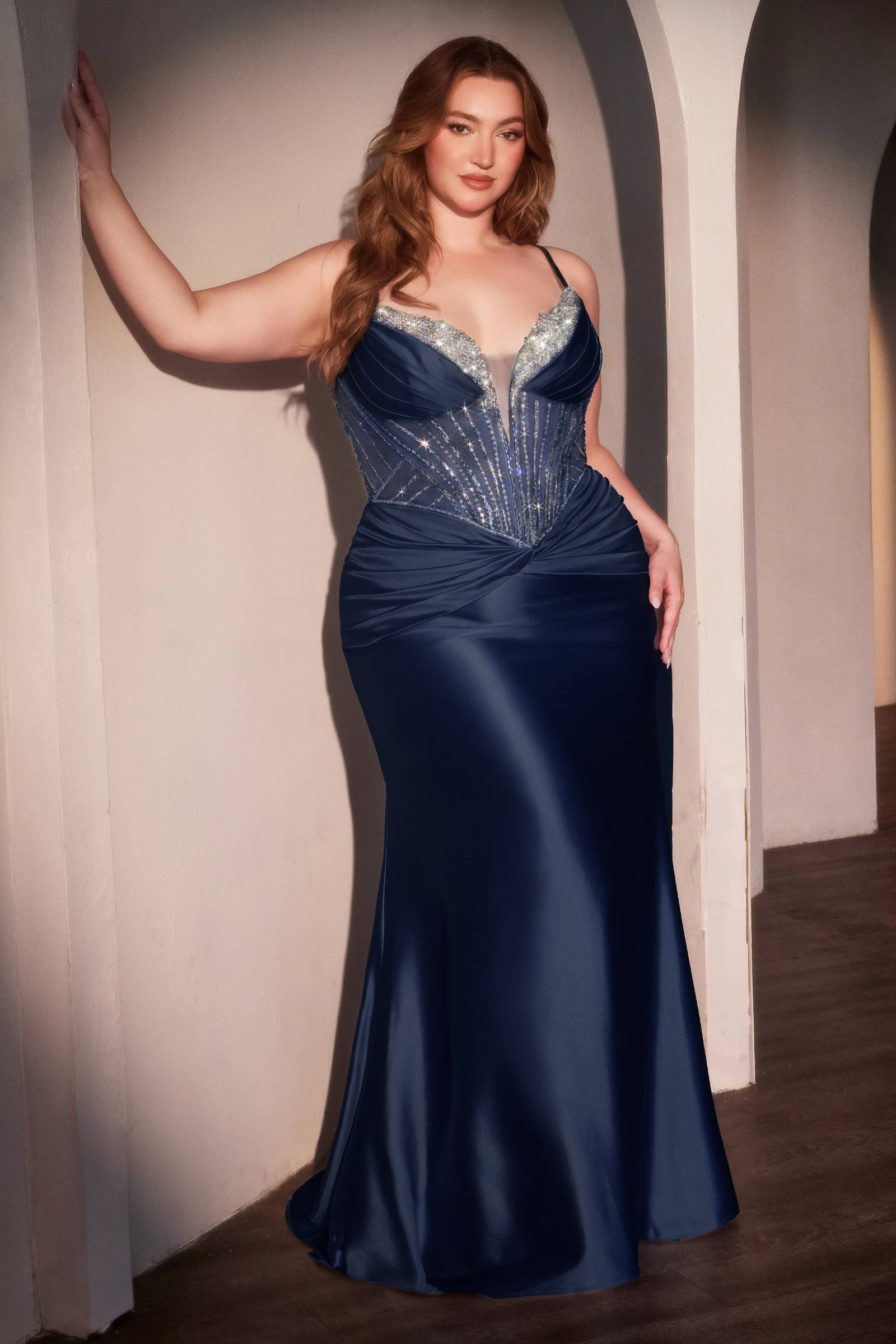 Dress | Ladivine Cd752c Dress Fitted Satin Embellished Plus Size