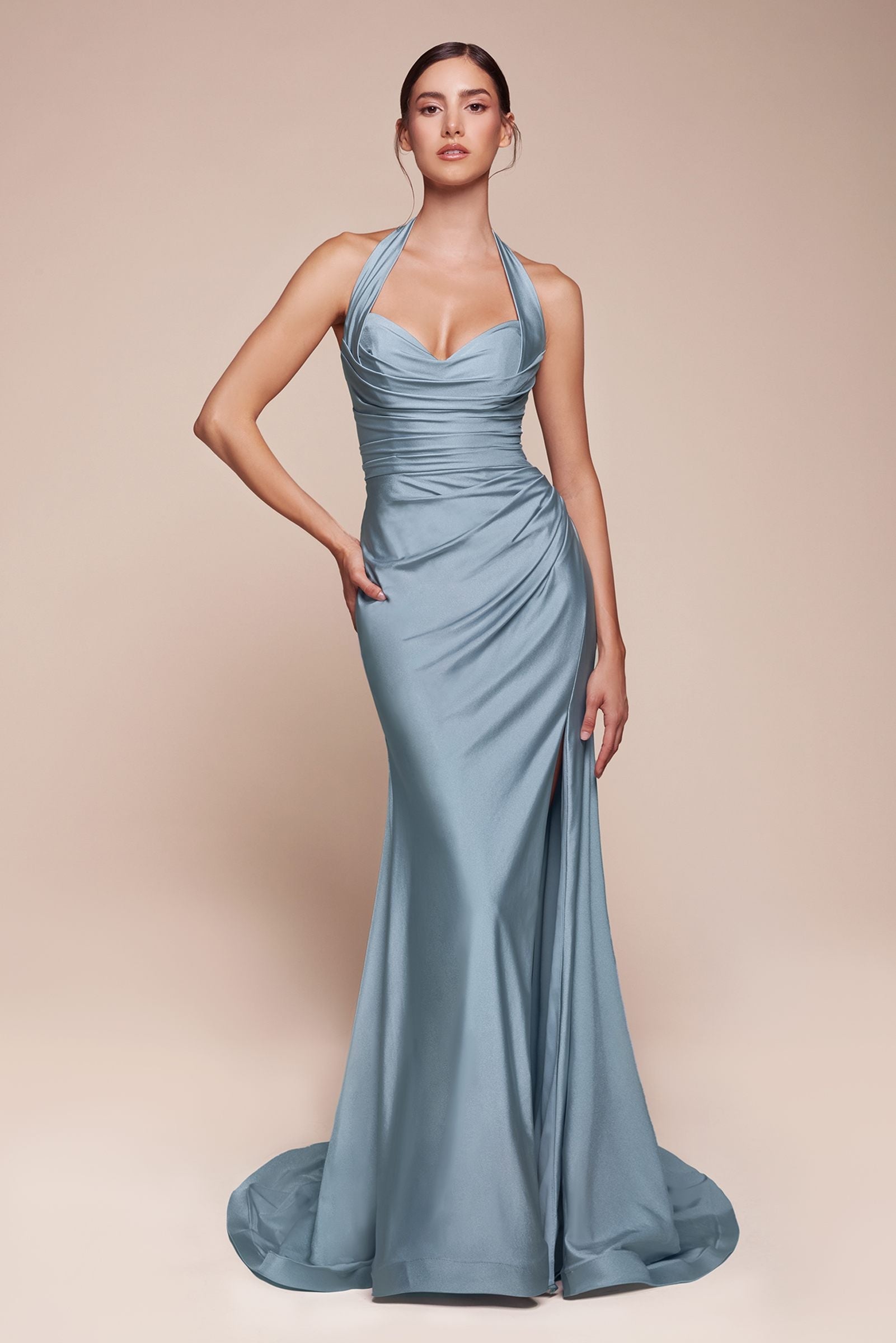 Bridal Party Dress | Ladivine Cd796c Dress Stretch Satin Halter Fitted Curve