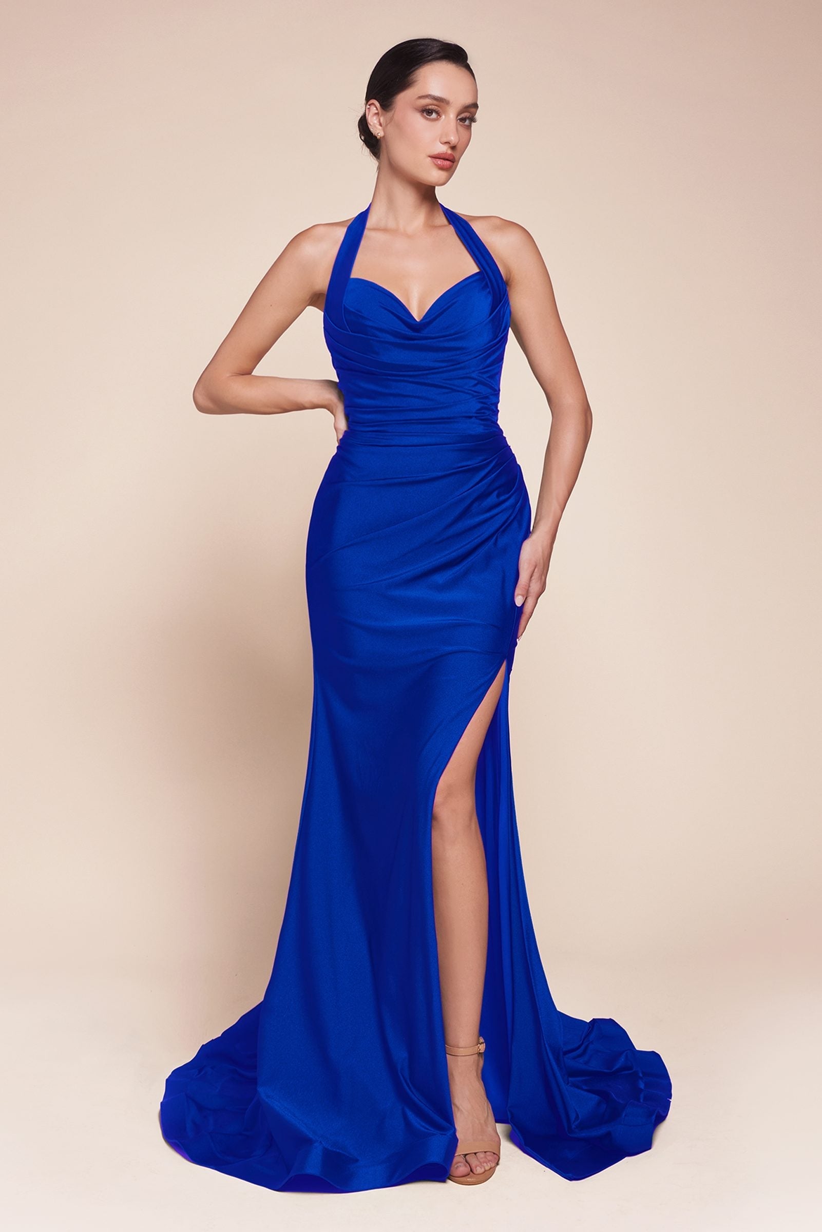 Bridal Party Dress | Ladivine Cd796c Dress Stretch Satin Halter Fitted Curve