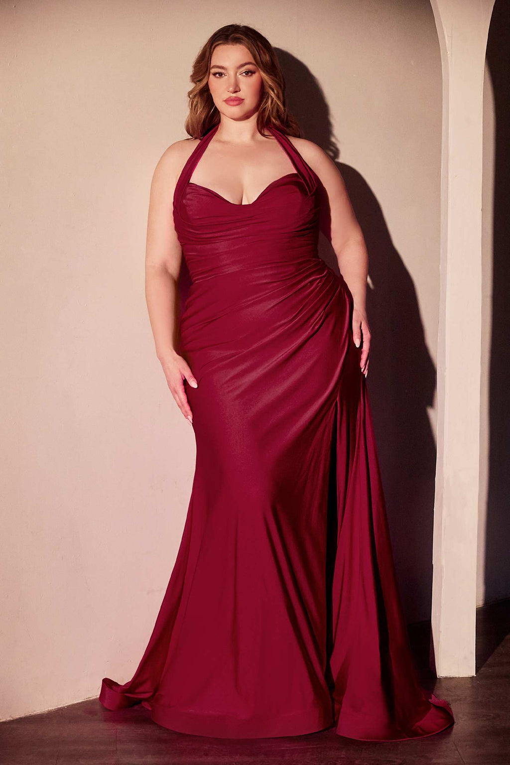Bridal Party Dress | Ladivine Cd796c Dress Stretch Satin Halter Fitted Curve