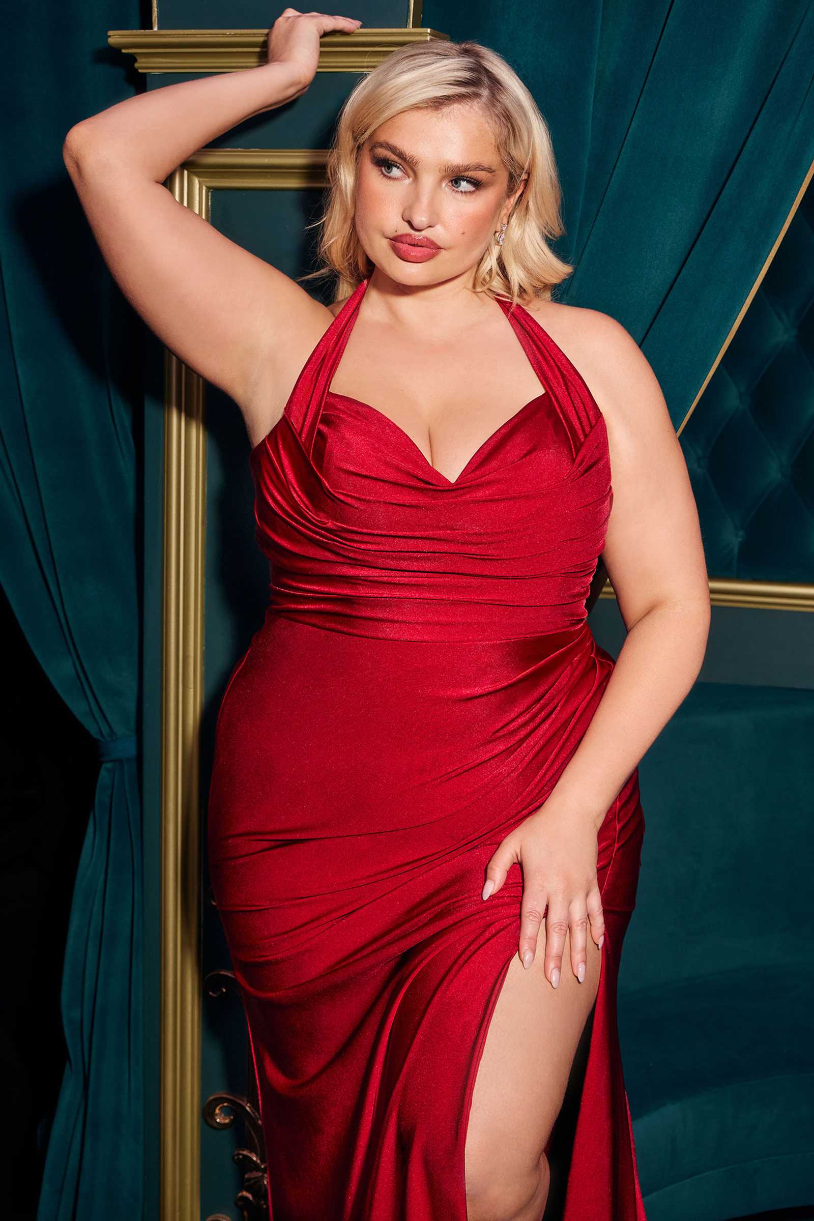 Bridal Party Dress | Ladivine Cd796c Dress Stretch Satin Halter Fitted Curve