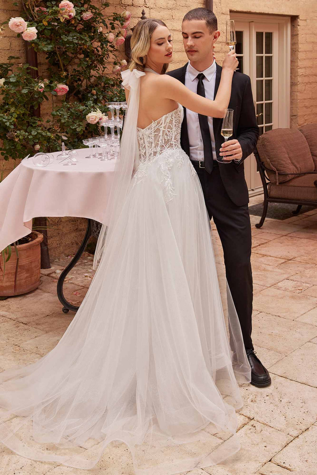 Wedding Dress | Ladivine Cd827w Long Convertible Tulle Strap