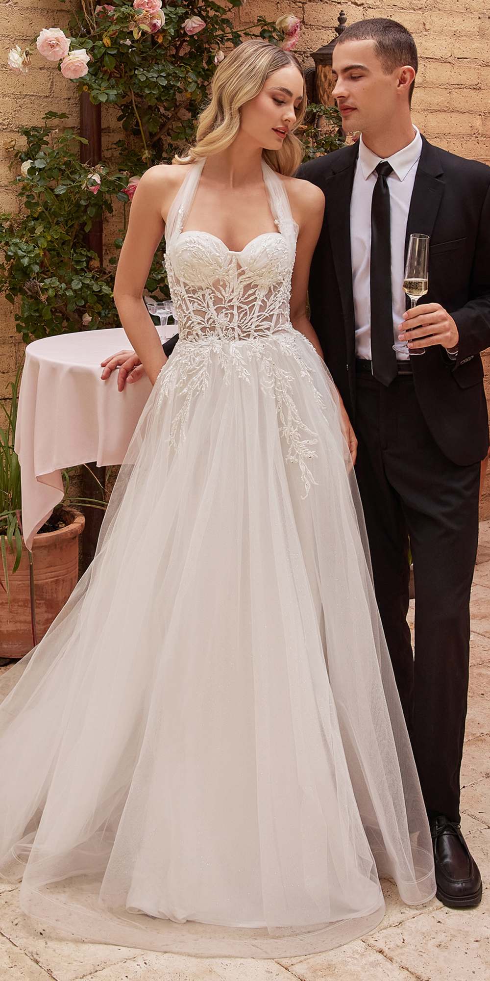 Ladivine CD827W Long Convertible Tulle Strap A-Line Wedding Ball Gown is a formal gown for wedding, prom, pageant. It features tulle styling and a polished formalwear look suited for Honey Badger Books shoppers selecting special-occasion apparel.