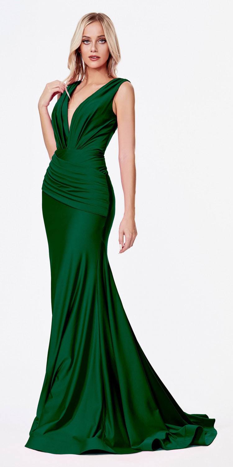 Dress | Cinderella Divine Cd912 Fitted Jersey Gown Ruched Waistline