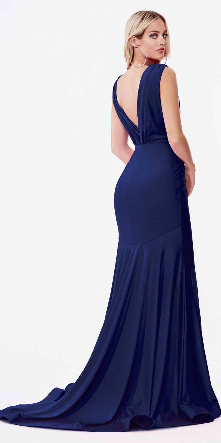 Dress | Cinderella Divine Cd912 Fitted Jersey Gown Ruched Waistline