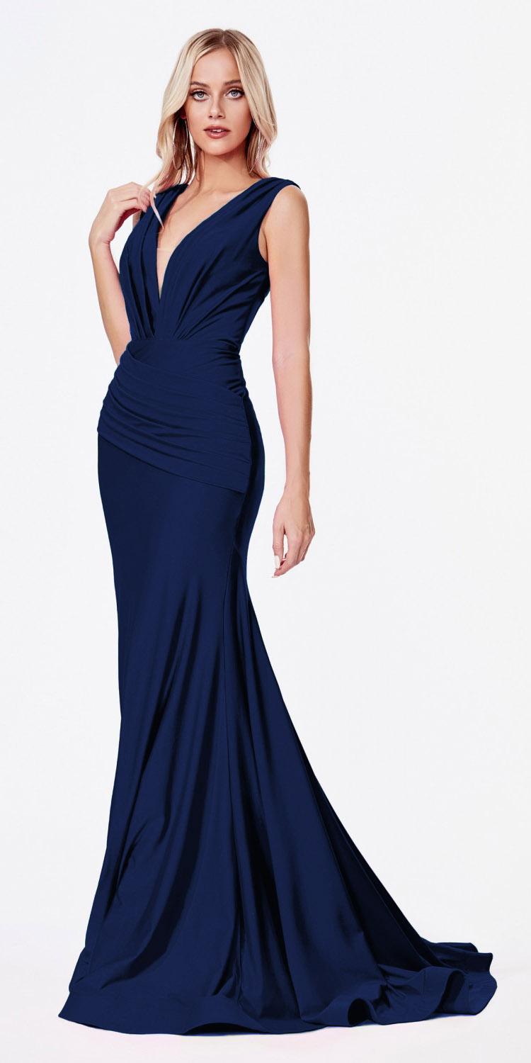 Dress | Cinderella Divine Cd912 Fitted Jersey Gown Ruched Waistline