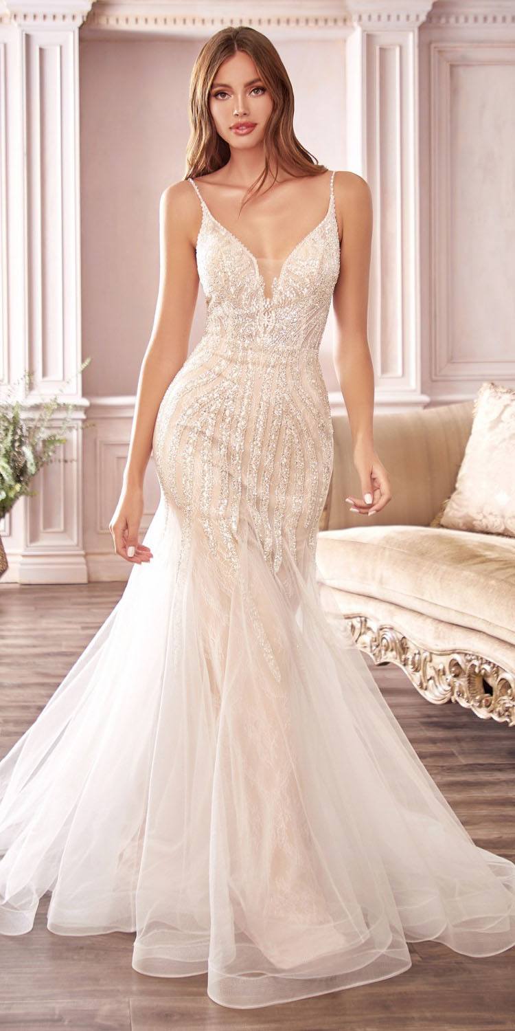 Cinderella Divine CDS401 Long Beaded Hourglass Mermaid Wedding Dress V-Neck is a wedding gown suited for weddings, bridal events, ceremonies, and formal celebrations. It offers supplier-listed styling details with formalwear appeal for Honey Badger Books shoppers.