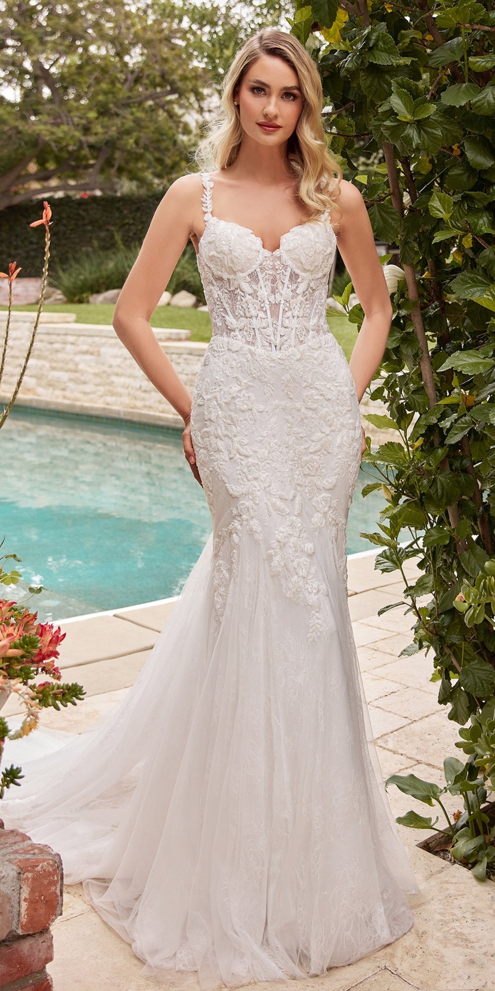 Ladivine CDS432W Mermaid Light Tulle Overlay Over Chantilly Lace Wedding Gown is a wedding dress for wedding, prom, pageant. It features tulle styling and a polished formalwear look suited for Honey Badger Books shoppers selecting special-occasion apparel.