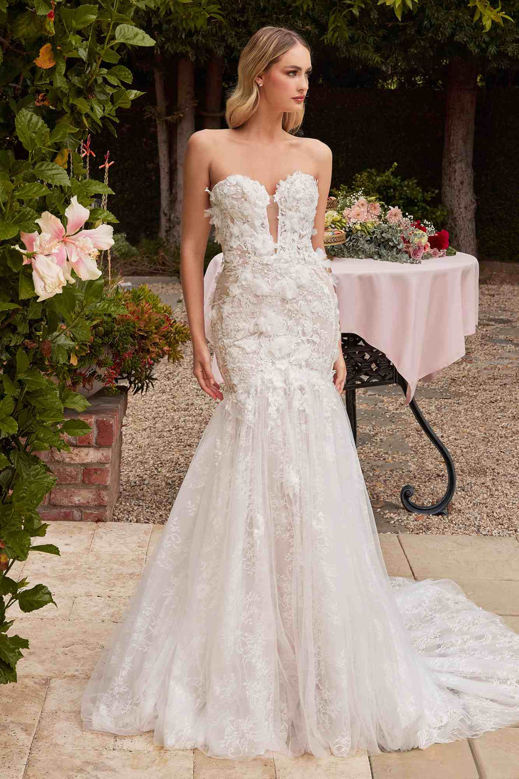 Wedding Dress | Ladivine Cds434w Long Strapless Lace Mermaid Dress Removable