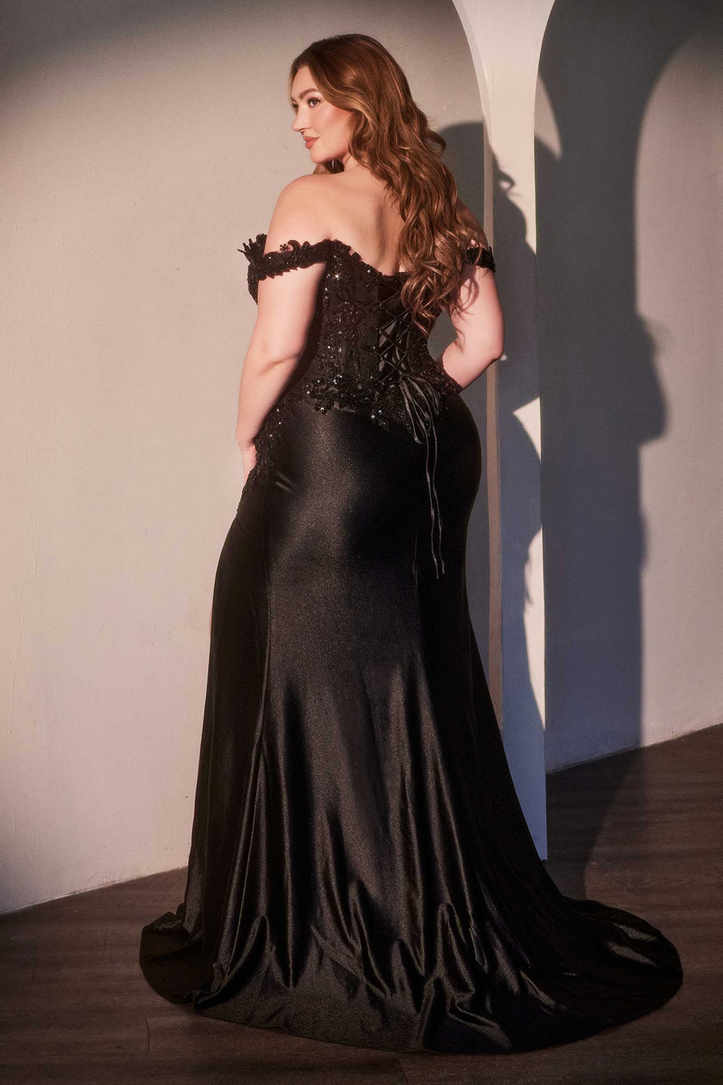Dress | Ladivine Cds537c Off the Shoulder Lace & Satin