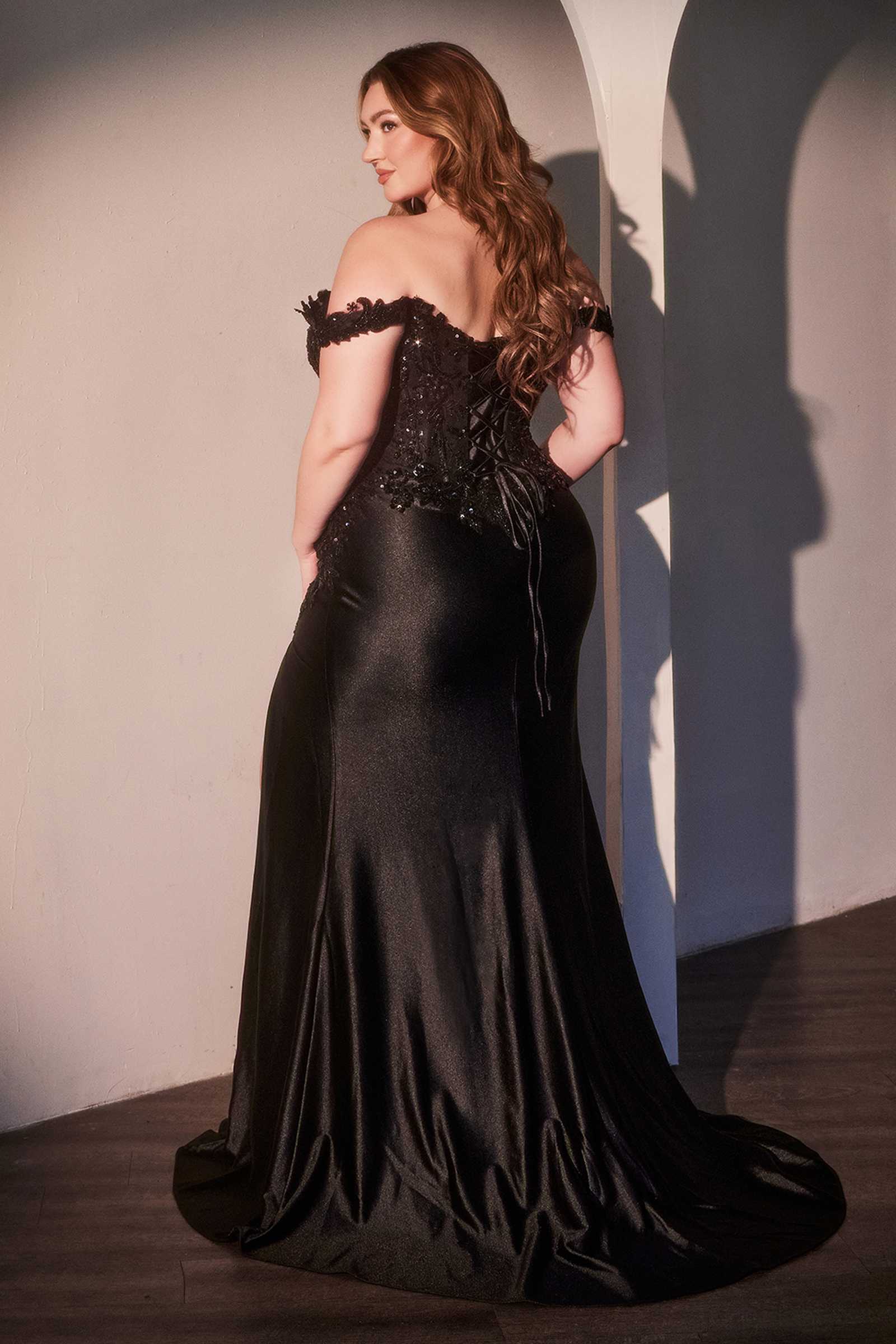Dress | Ladivine Cds537c Off the Shoulder Lace & Satin