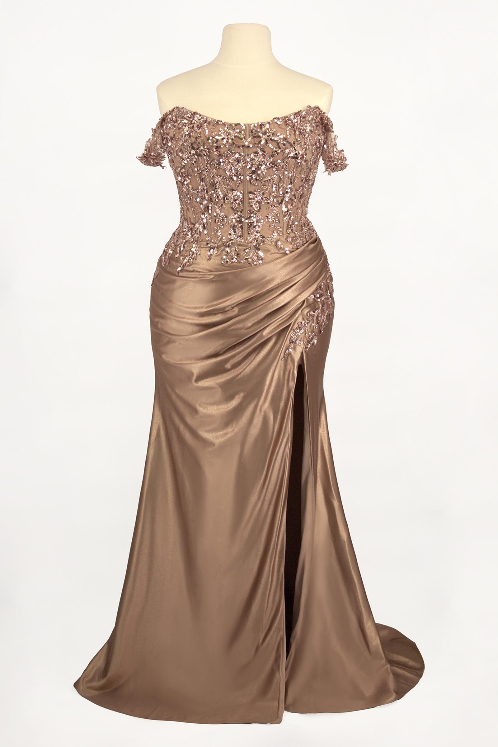 Dress | Ladivine Cds537c Off the Shoulder Lace & Satin