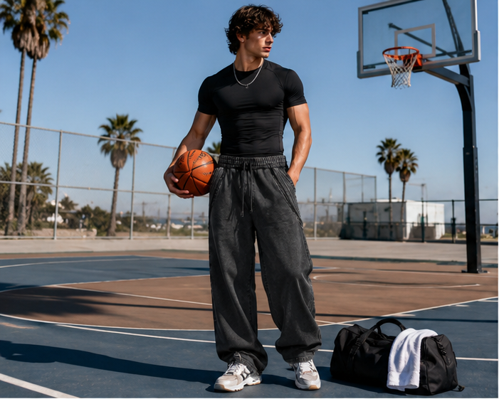 Loki & Ivy Snow Washed Tape Raw Edge Sweatpants