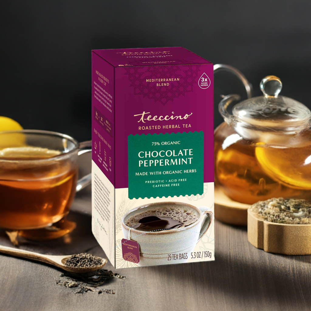 Té de hierbas tostado de chocolate y menta