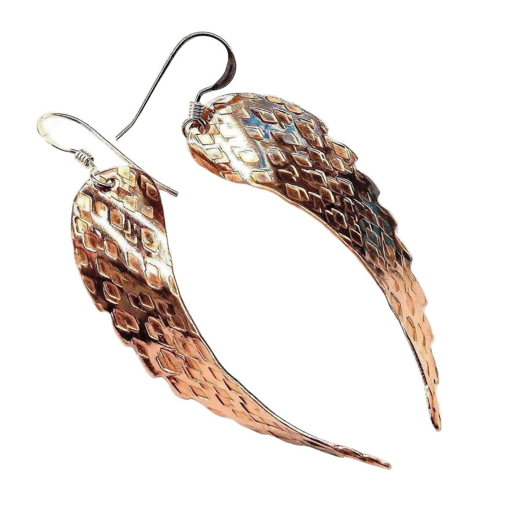 Copper Hammer Pattern Sculpted Angel Wings Earrings is handmade earrings selected for shoppers looking for artisan jewelry, statement accessories, wearable gifts, and distinctive details. Design details include copper construction, hammered texture, angel wing shape. Product details help shoppers compare the item type, style, size, and intended use before purchase.