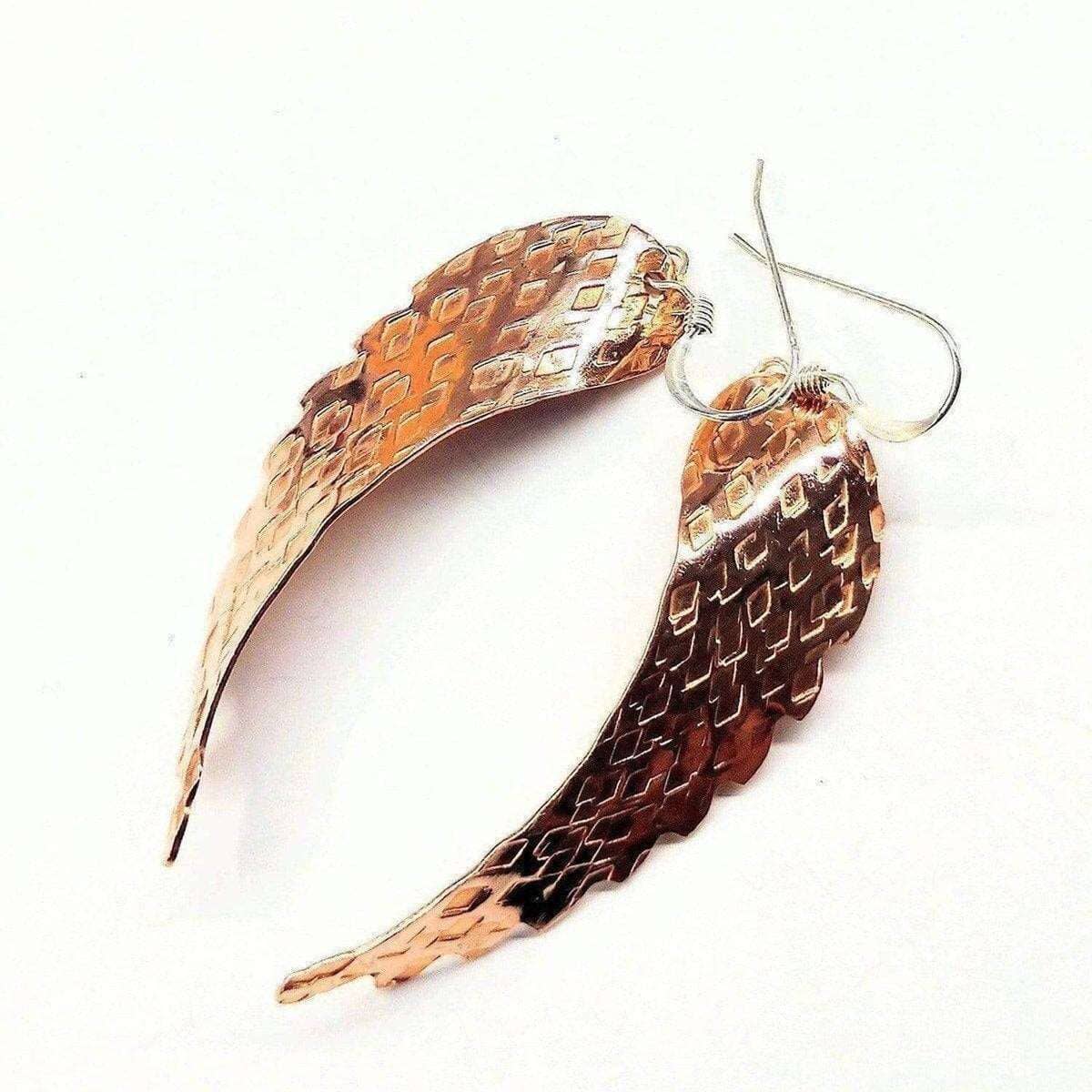 Earring | Copper Hammer Pattern Sculpted Angel Wings Earrings