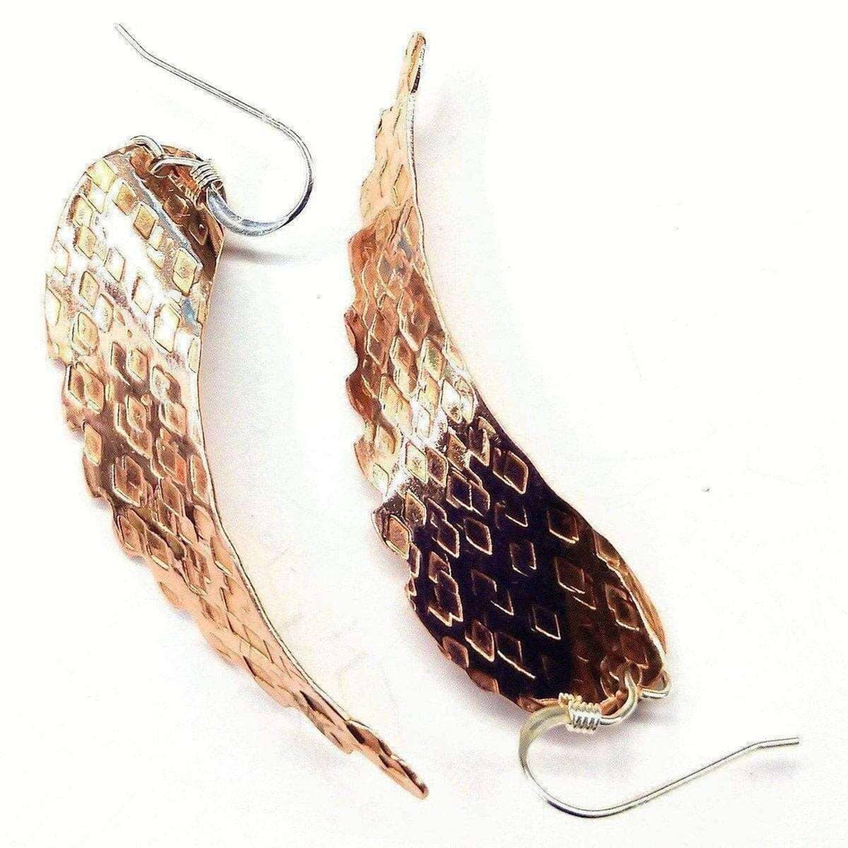 Earring | Copper Hammer Pattern Sculpted Angel Wings Earrings