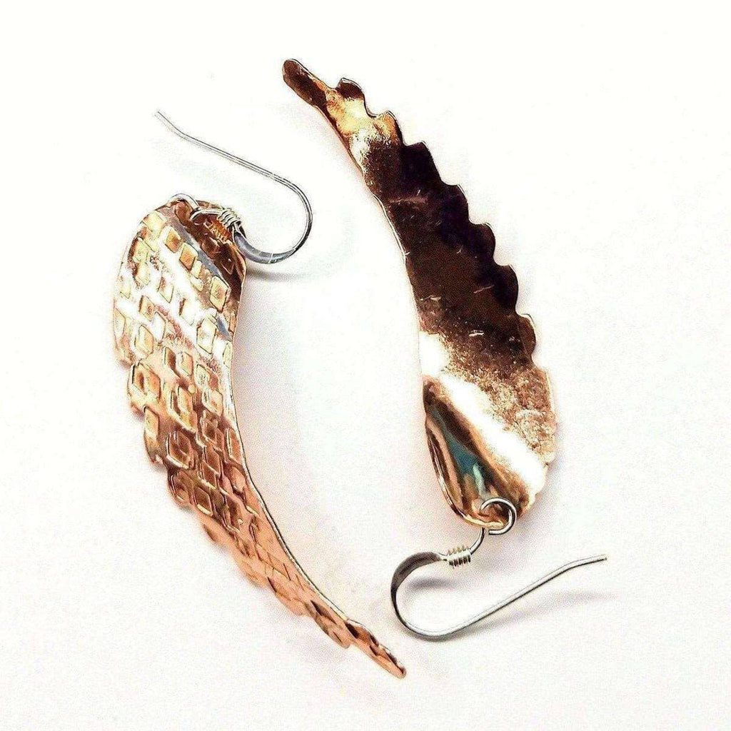 Earring | Copper Hammer Pattern Sculpted Angel Wings Earrings