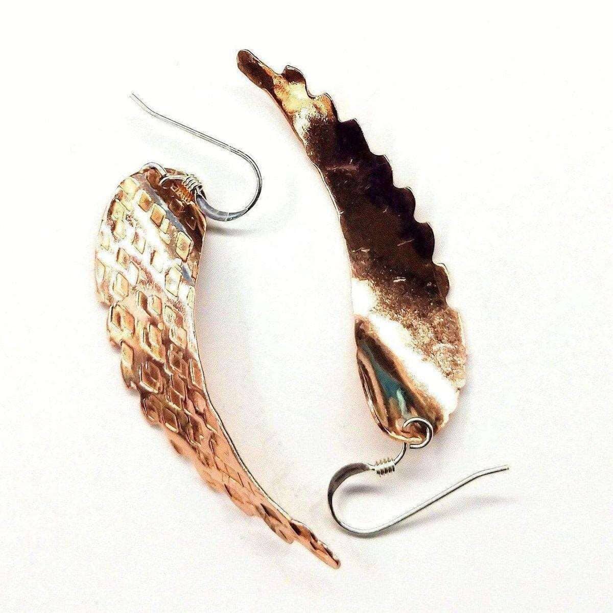 Earring | Copper Hammer Pattern Sculpted Angel Wings Earrings