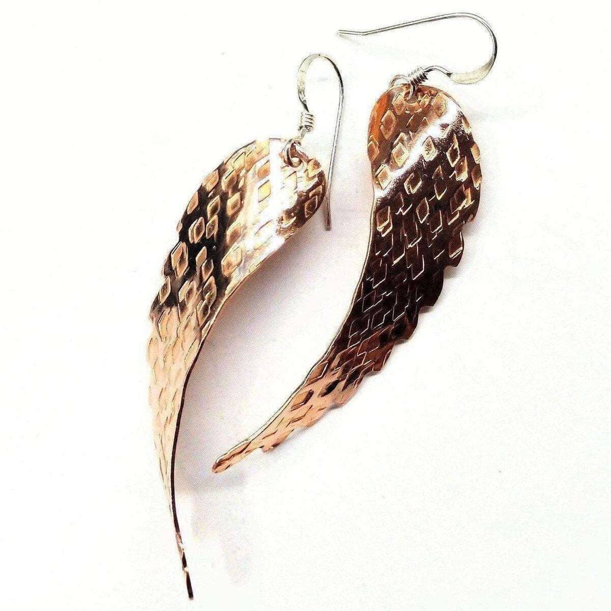 Earring | Copper Hammer Pattern Sculpted Angel Wings Earrings