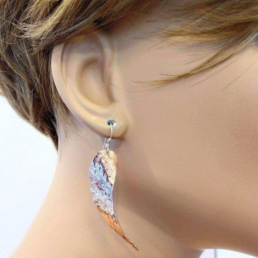 Earring | Copper Hammer Pattern Sculpted Angel Wings Earrings